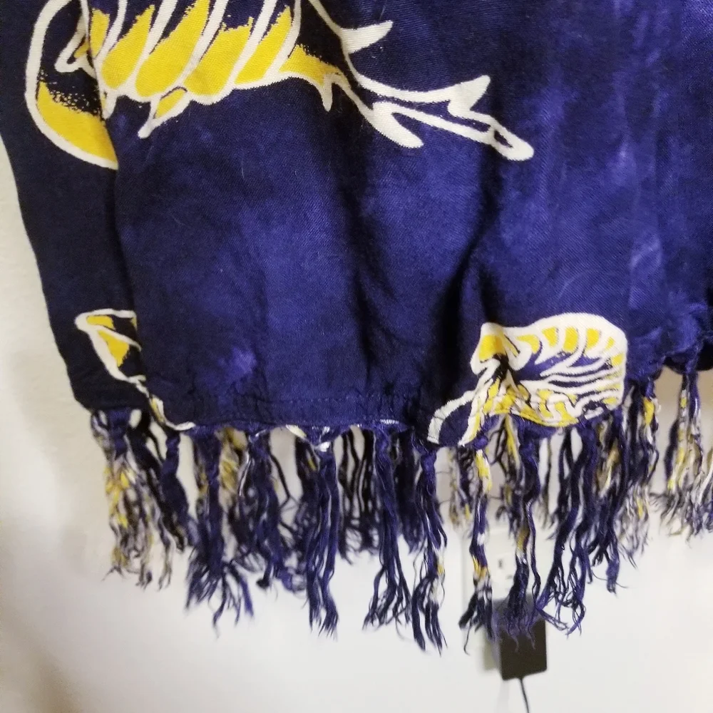 Swim cover up blue wrap skirt with yellow ocean print_5